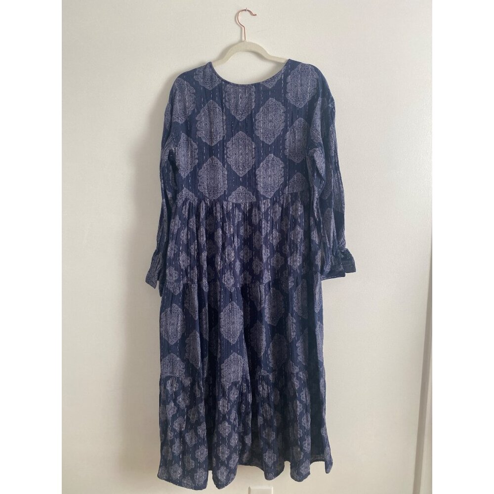 Wonderly Women’s Blue Boho Maxi Dress V-Neckline Long Sleeves & Flowy Fit Size S - Picture 2 of 5